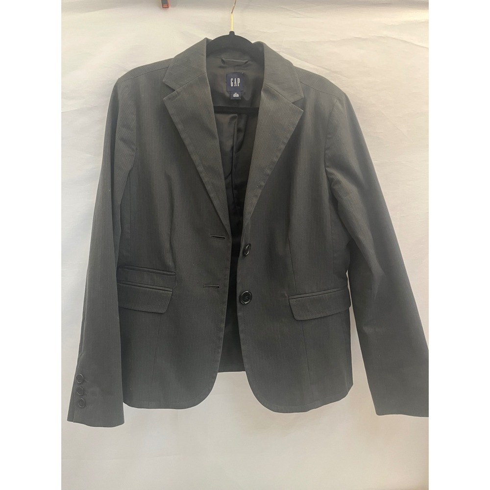 Gap Womens Blazer Jacket Charcoal Grey Pinstripe Two Button Professional Size 14